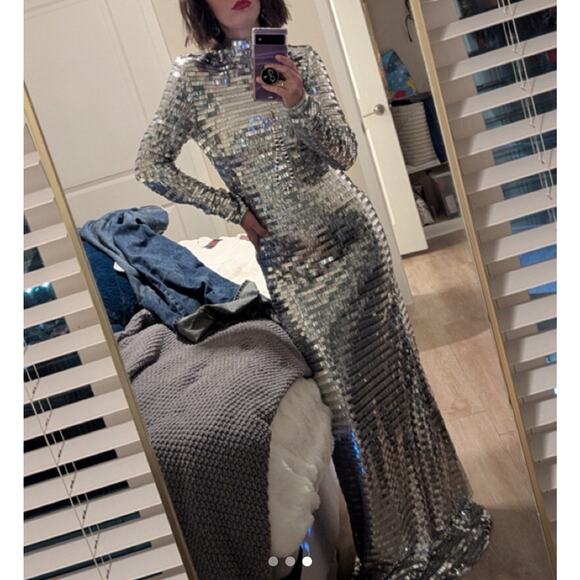 Simon Miller Sequin Sculpty Dress Silver Sequin Maxi Long Sparkle Sleeve 6 - Picture 4 of 4